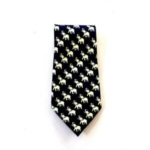 Sette & Bello Mens Hand Made Neck Tie Navy Blue with White Elephant